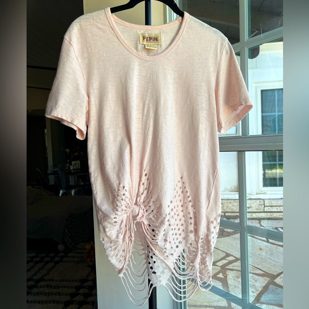 Pepin distressed hem thick cotton tee